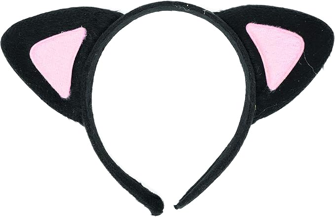 Black Cat Headband Ears, Tail, and Bow Tie Costume Accessory Set, One Size Fits All Ages 3+