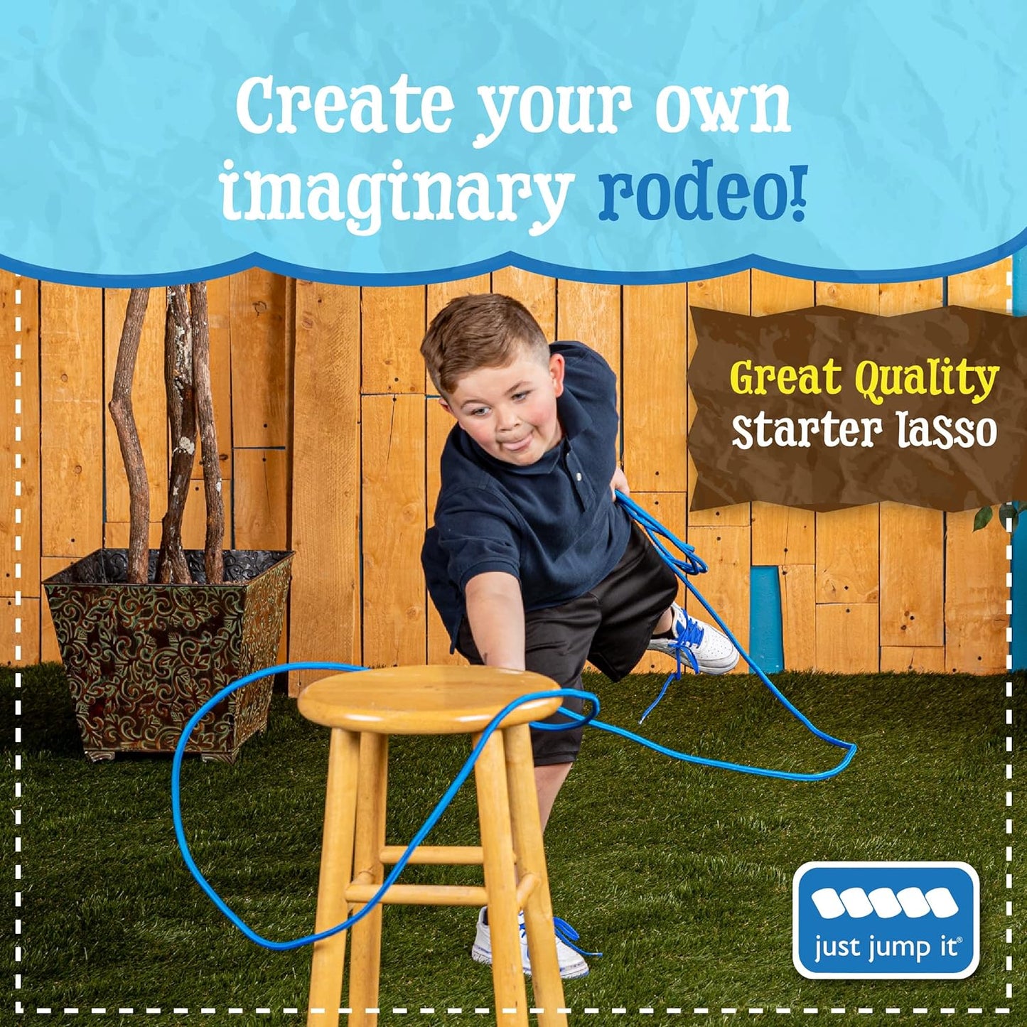 Just Jump It Lil Lariat Junior Lasso Rope - Pre-Tied 20' Kids Cowboy Rope - Raspberry and Black