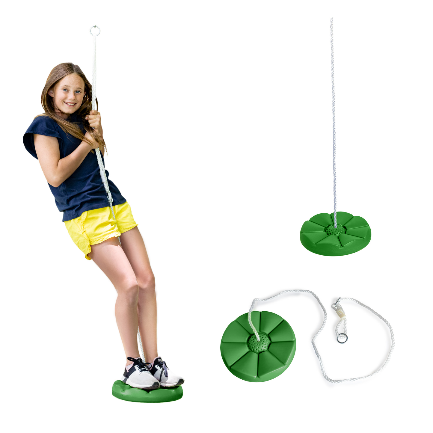 Heavy Duty Green Disc Tree Swing with Rope for Outdoor Play - Easy DIY Addition to Playset or Tree