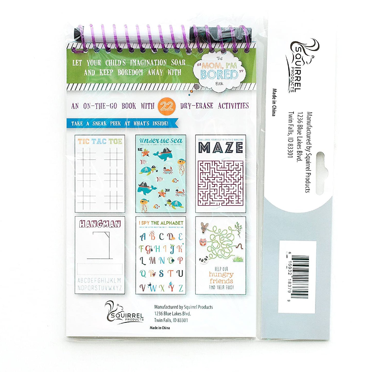 Mom, I'm Bored Children's Activity Book, Fun Reusable Dry Erase Toy - Roadtrip Essentials, Word Games, Screen Free Activites for Kids Ages 3 and Up - Original Version