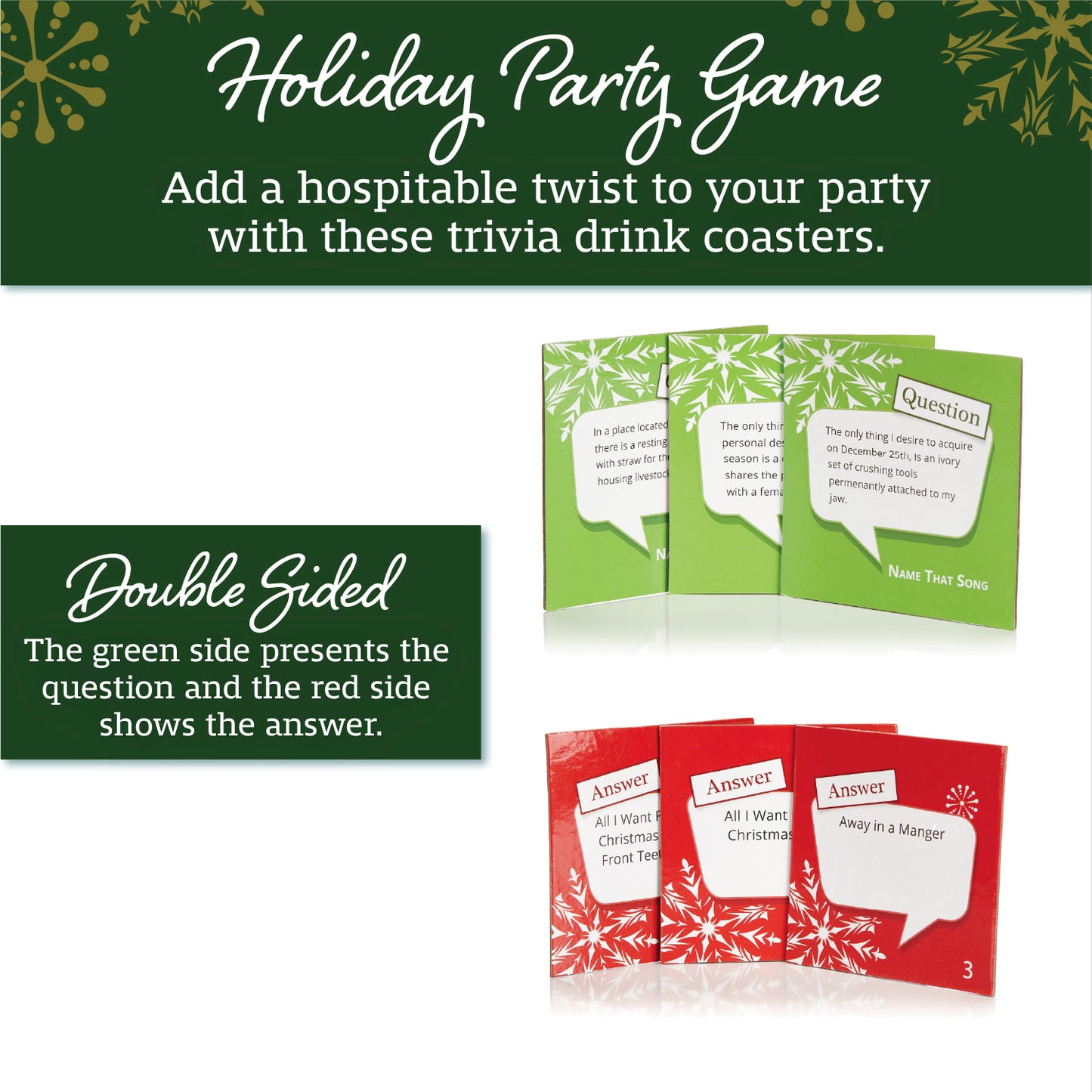 Name That Song Trivia Holiday Coasters, Set of 20 Christmas Themed Drink Coasters, Fun Conversation Starter and Game for Family Gatherings and Holiday Parties