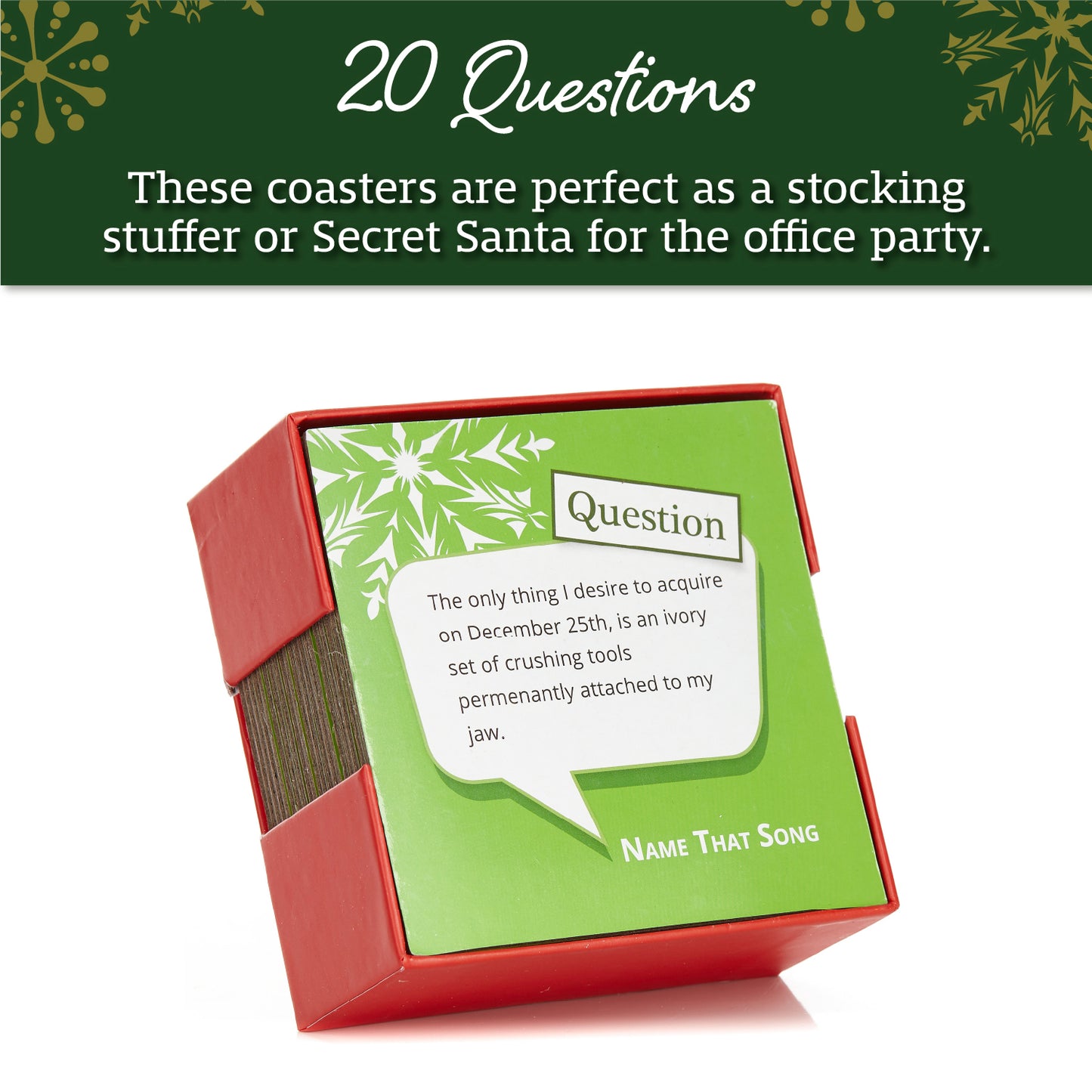 Name That Song Trivia Holiday Coasters, Set of 20 Christmas Themed Drink Coasters, Fun Conversation Starter and Game for Family Gatherings and Holiday Parties
