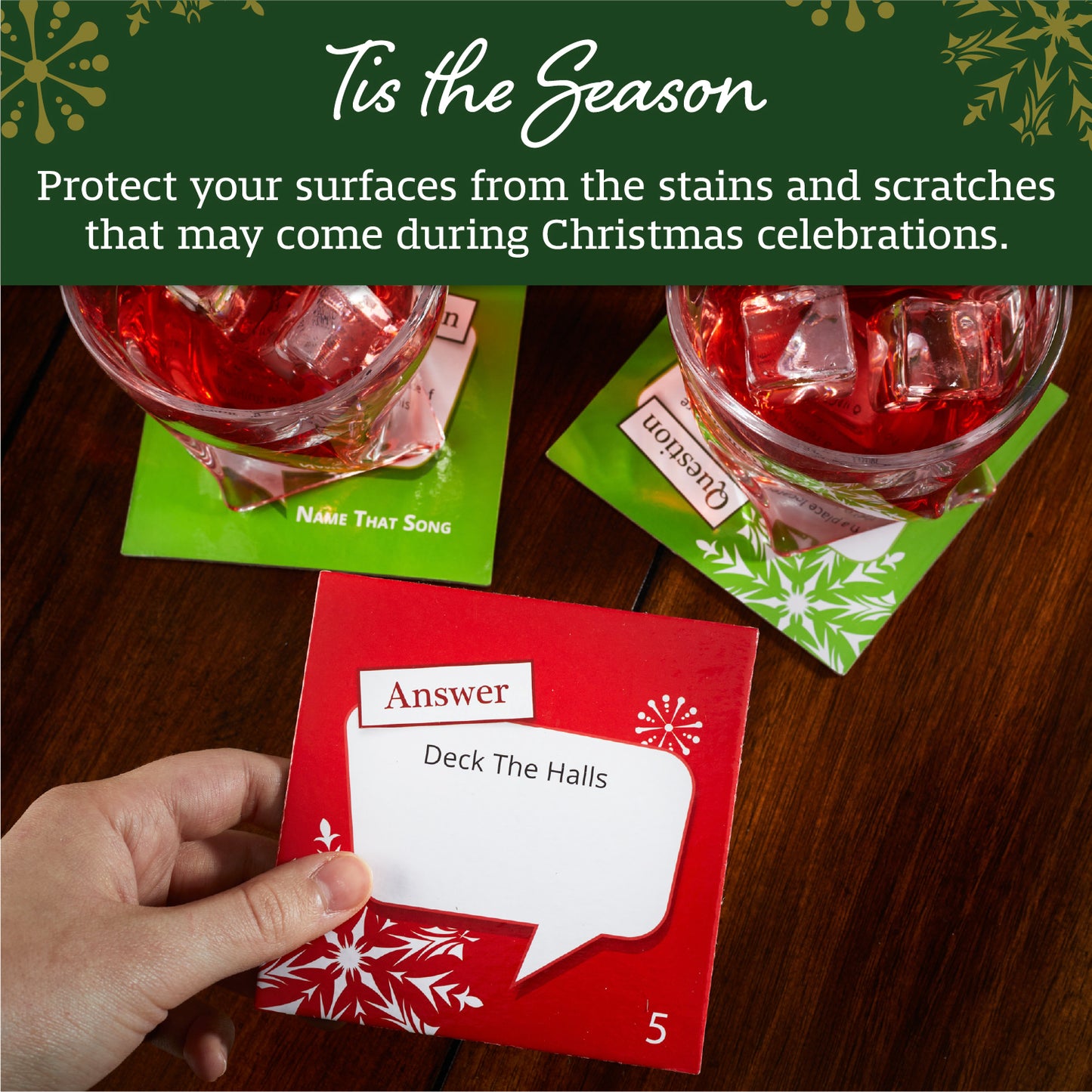 Name That Song Trivia Holiday Coasters, Set of 20 Christmas Themed Drink Coasters, Fun Conversation Starter and Game for Family Gatherings and Holiday Parties