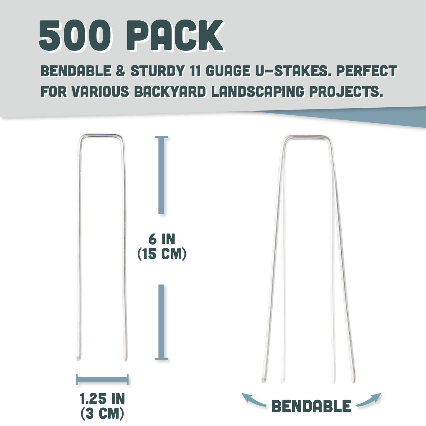 U Shape Galvanized Garden Stakes Metal, 6 Inch Landscaping Staples, 11 Gauge Stakes for Landscaping Fabric Barrier Irrigation Tubing, 2.9mm 15x2.5x15cm – 500 Pack