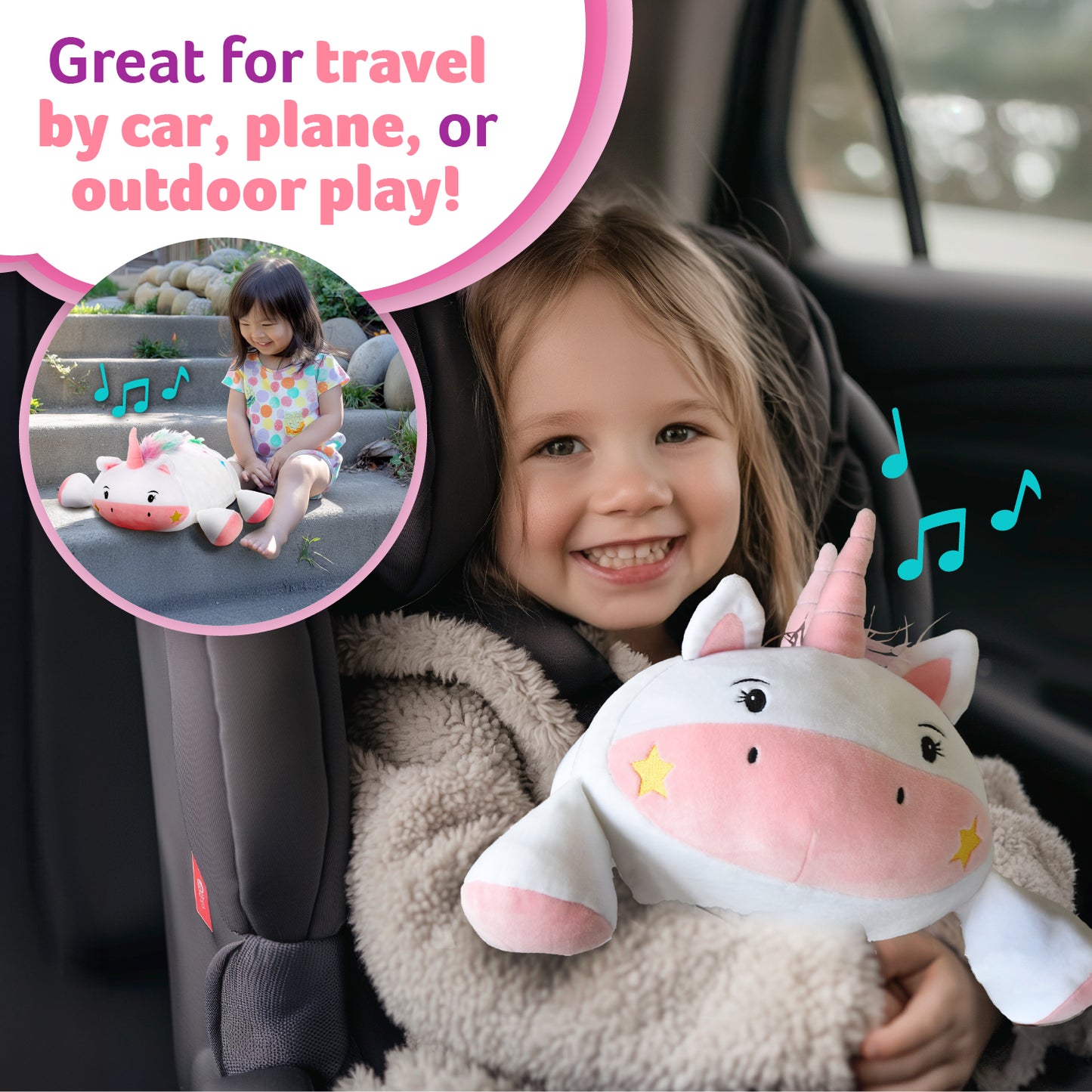 Josi The Unicorn Memory Foam Pillow Plush Stuffed Animal with Wireless Headphone Speakers for Music, White Noise, and Kids Sound Machine