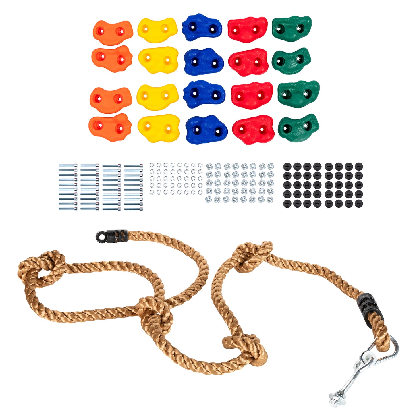 Kids Climbing Rope and Rock Holds Bundle, Easy Setup for Playgrounds, Tree Houses, Obstacle Courses, and Indoor/Outdoor Fun