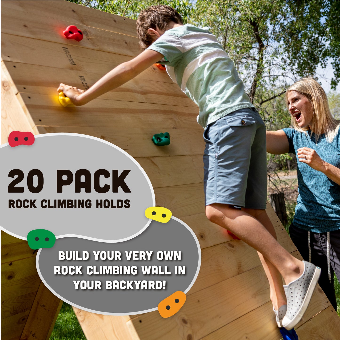 Kids Climbing Rope and Rock Holds Bundle, Easy Setup for Playgrounds, Tree Houses, Obstacle Courses, and Indoor/Outdoor Fun