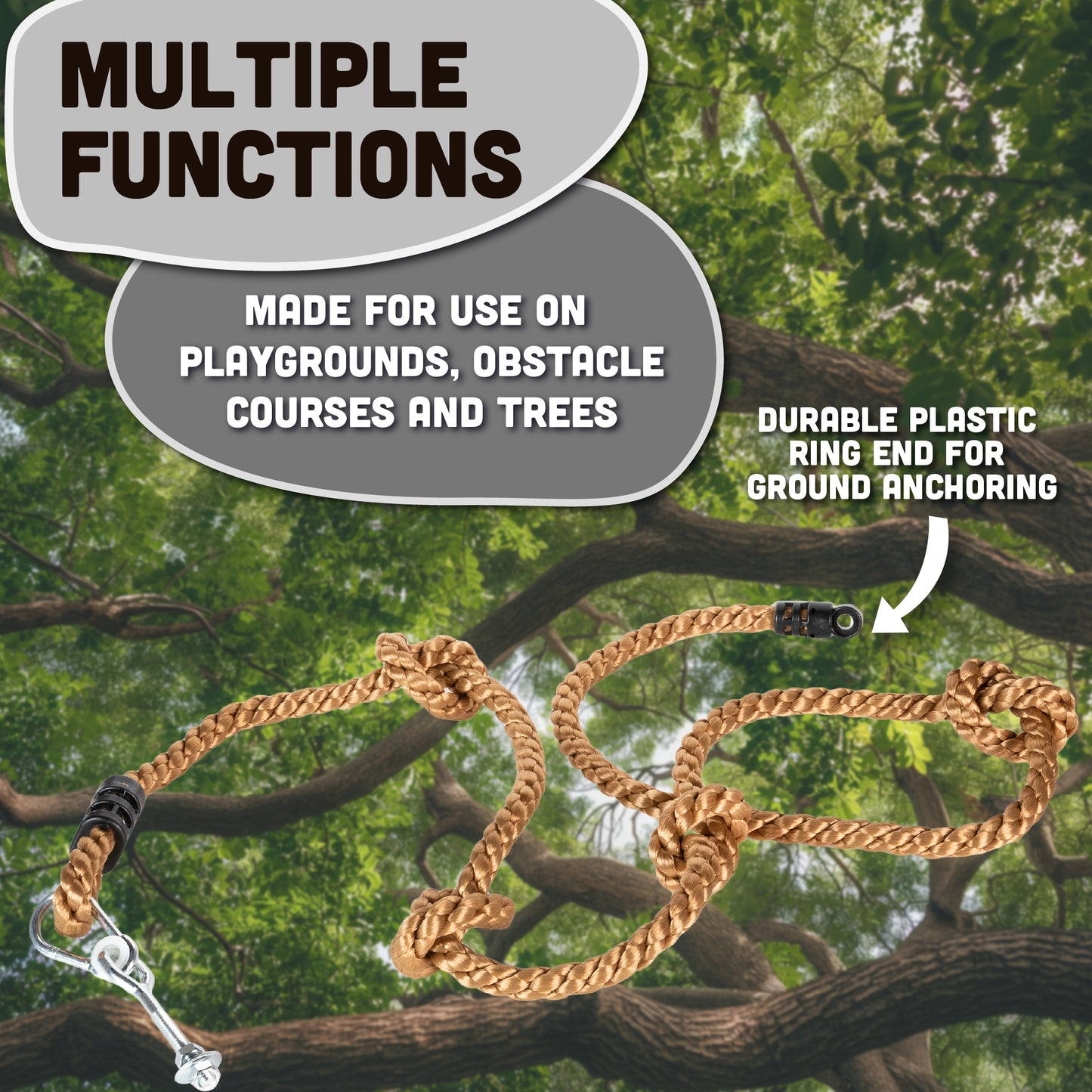 Kids Climbing Rope and Rock Holds Bundle, Easy Setup for Playgrounds, Tree Houses, Obstacle Courses, and Indoor/Outdoor Fun