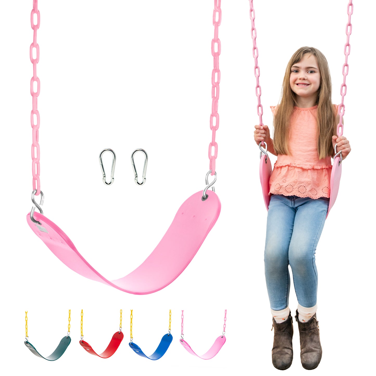 Squirrel Products Heavy Duty Strap Swing Seat - Playground Swing Seat Replacement and Carabiners for Easy Install