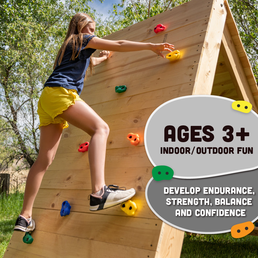 Rock Climbing Holds for Kids, Deluxe Extra Large Climbing Rocks with Mounting Hardware - DIY Rock Wall Indoor & Outdoor Playground Accessories Wall Climbing Kit - Ages 3+