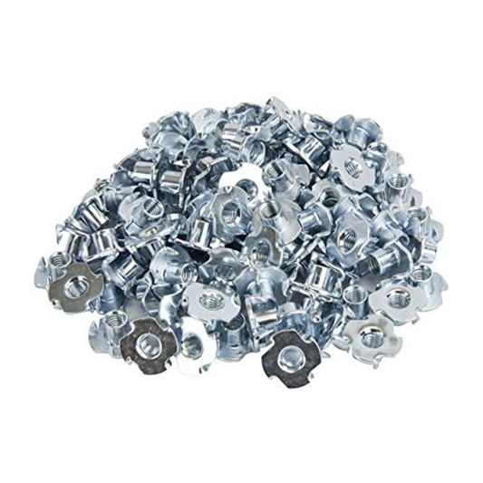 3/16" 100 Pack T Nuts Zinc-Plated Steel Corrosion Resistant 5/16" Barrel Length 4 Pronged Tee Nut for Rock Climbing Holds Woodworking Projects and DIY Projects