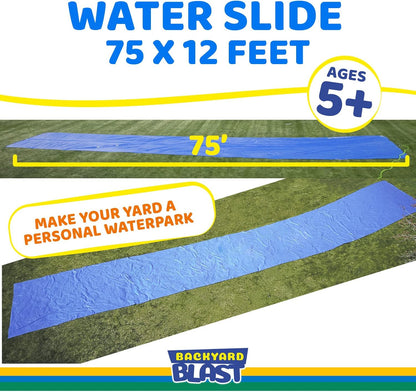 Giant Waterslide for Adults and Kids - Heavy Duty Large Slip Water Slide for Kids Backyard Outdoor Water Play Includes Inflatable Riders - 75'