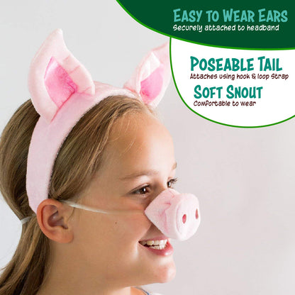 Pig Headband Ears, Snout and Tail Costume Accessory Set, One Size Fits All Ages 3+