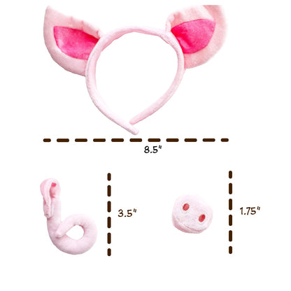 Pig Headband Ears, Snout and Tail Costume Accessory Set, One Size Fits All Ages 3+