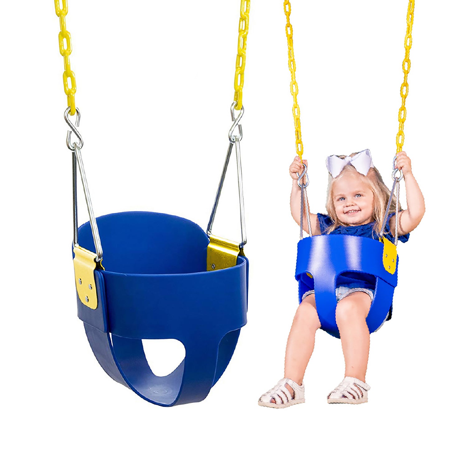 Original High Back Full Bucket Toddler Swing Seat with Plastic Coated Chains for Safety - Blue