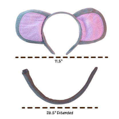 Mouse Headband Ears and Tail Costume Accessory Set, One Size Fits All Ages 3+