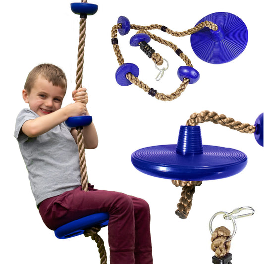 Squirrel Products Climbing Rope with Disc Swing - Active Outdoor Playset Equipment - Blue