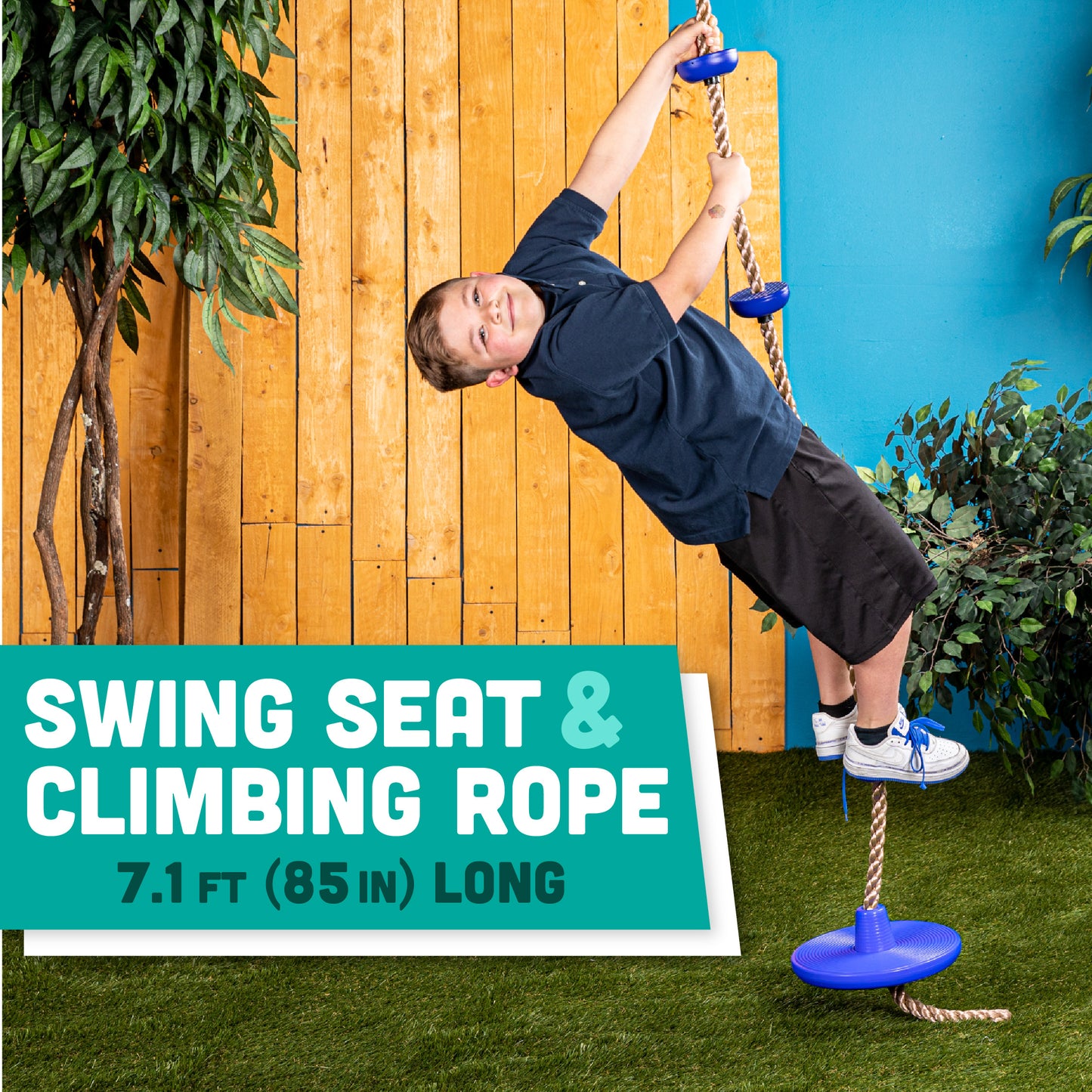 Squirrel Products Climbing Rope with Disc Swing - Active Outdoor Playset Equipment - Blue