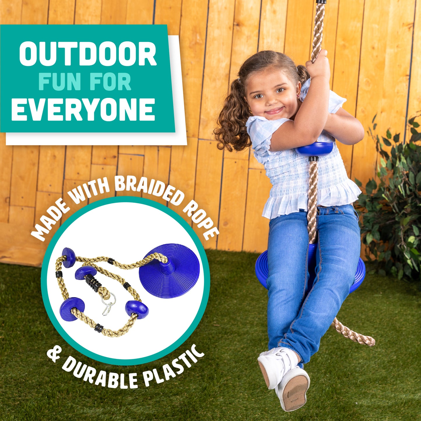 Squirrel Products Climbing Rope with Disc Swing - Active Outdoor Playset Equipment - Blue