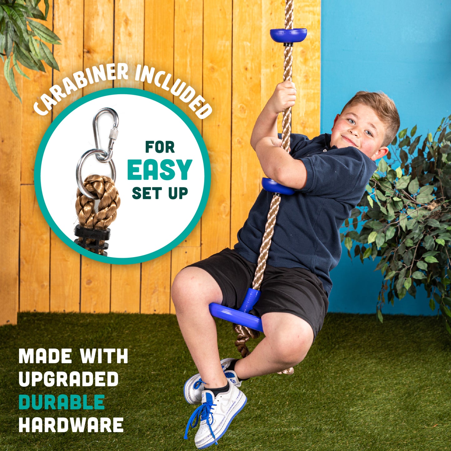 Squirrel Products Climbing Rope with Disc Swing - Active Outdoor Playset Equipment - Blue