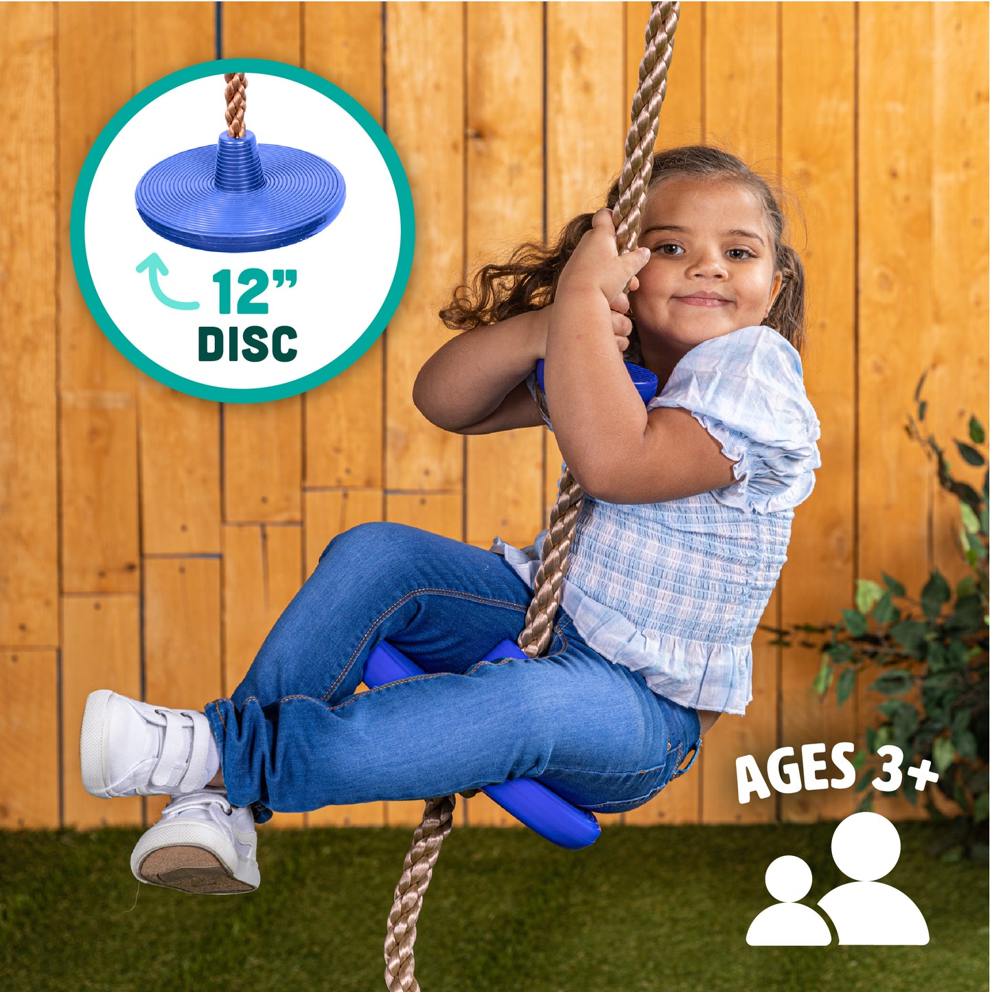 Squirrel Products Climbing Rope with Disc Swing - Active Outdoor Playset Equipment - Blue