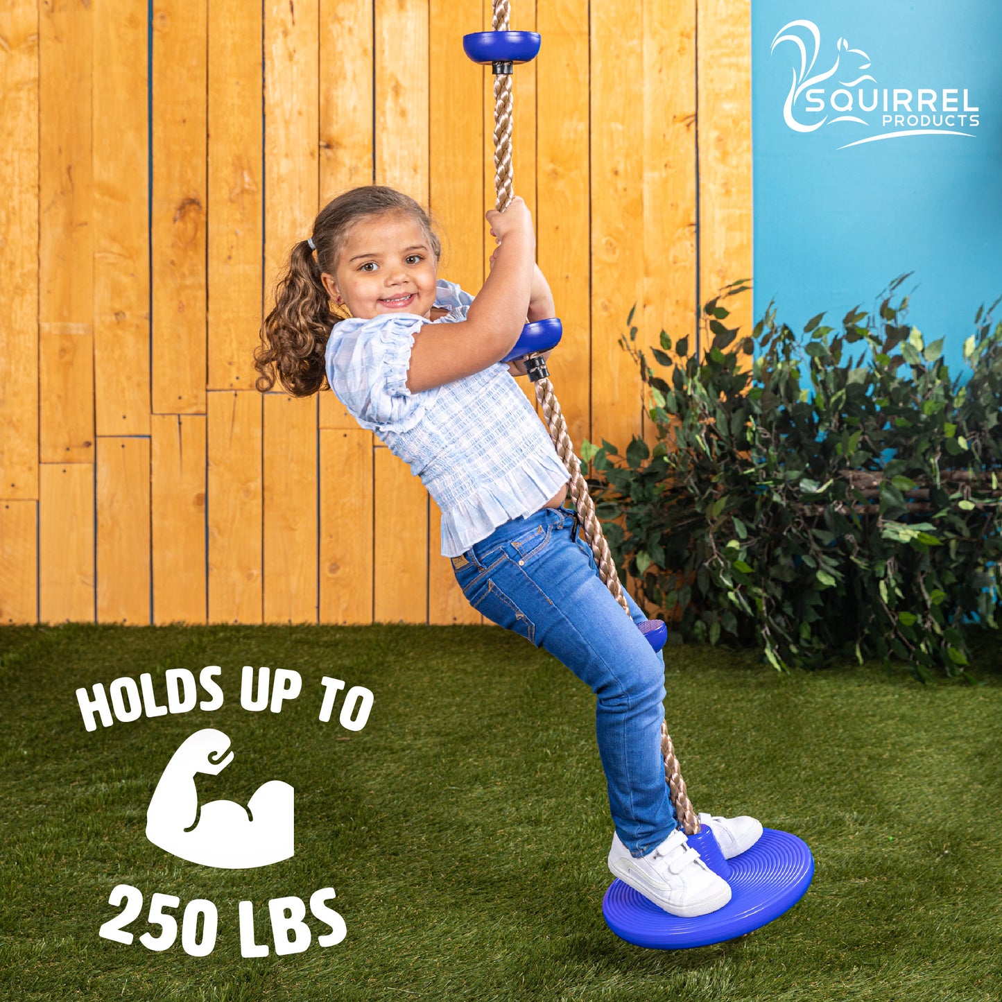 Squirrel Products Climbing Rope with Disc Swing - Active Outdoor Playset Equipment - Blue