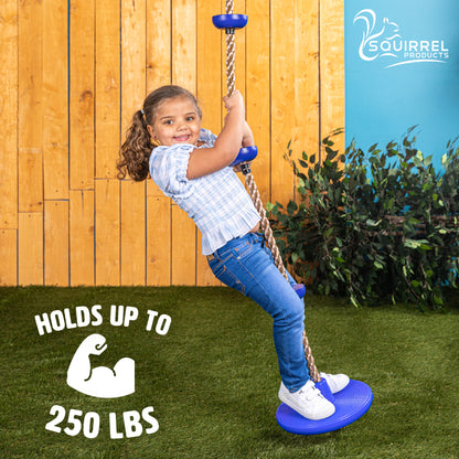Squirrel Products Climbing Rope with Disc Swing - Active Outdoor Playset Equipment - Blue