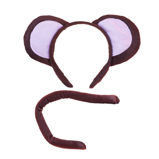 Monkey Headband Ears and Tail Costume Accessory Set, One Size Fits All Ages 3+