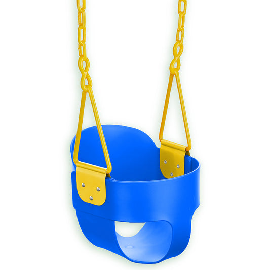 Deluxe High Back Full Bucket Toddler Swing with Exclusive Chain & Triangle Dip Pinch Protection - Blue