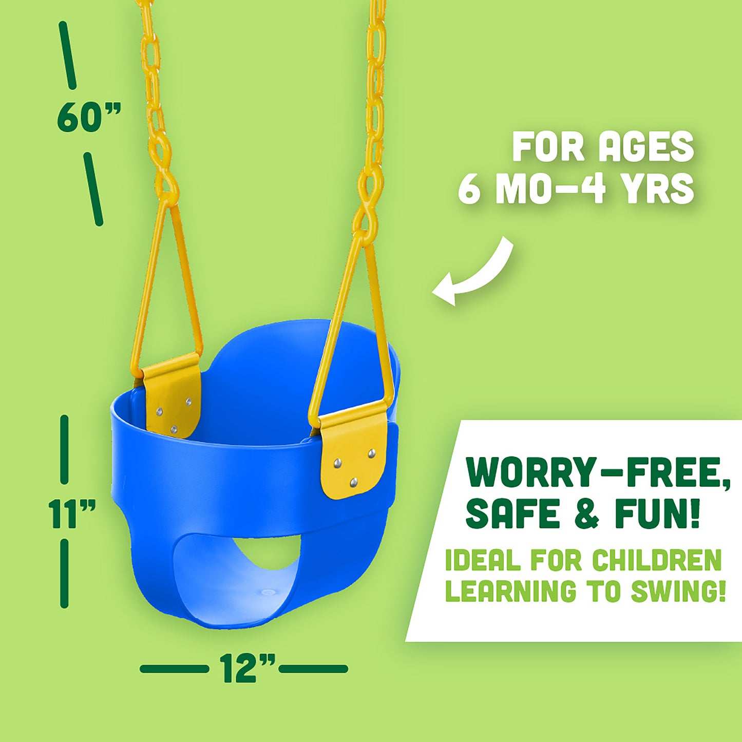 Deluxe High Back Full Bucket Toddler Swing with Exclusive Chain & Triangle Dip Pinch Protection - Blue