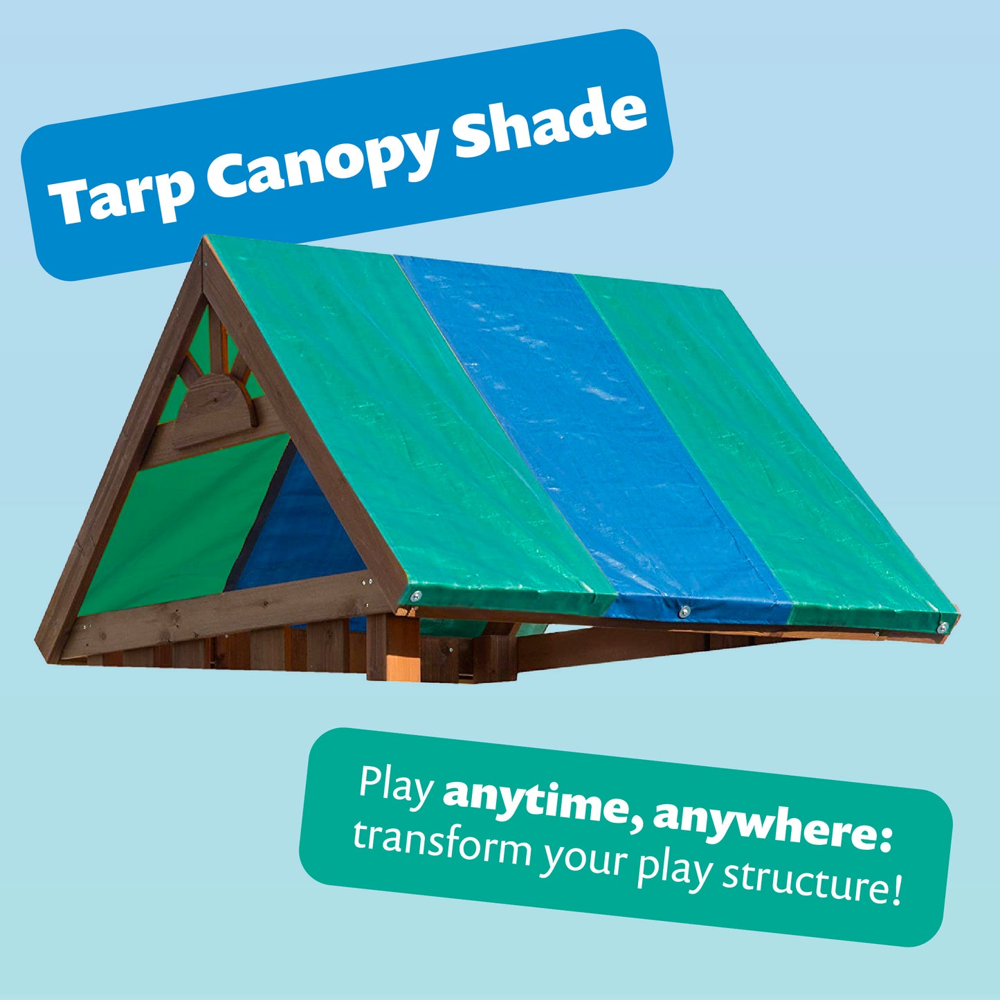 Tarp Canopy Shade Replacement for Playground Swing Set - 52 x 89 Inch - Blue and Green