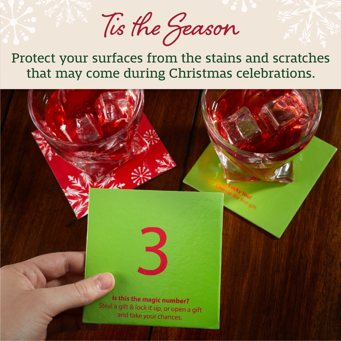 White Elephant Game Holiday Coasters - Set of 20 - Drink Coasters for Christmas Exchange Game