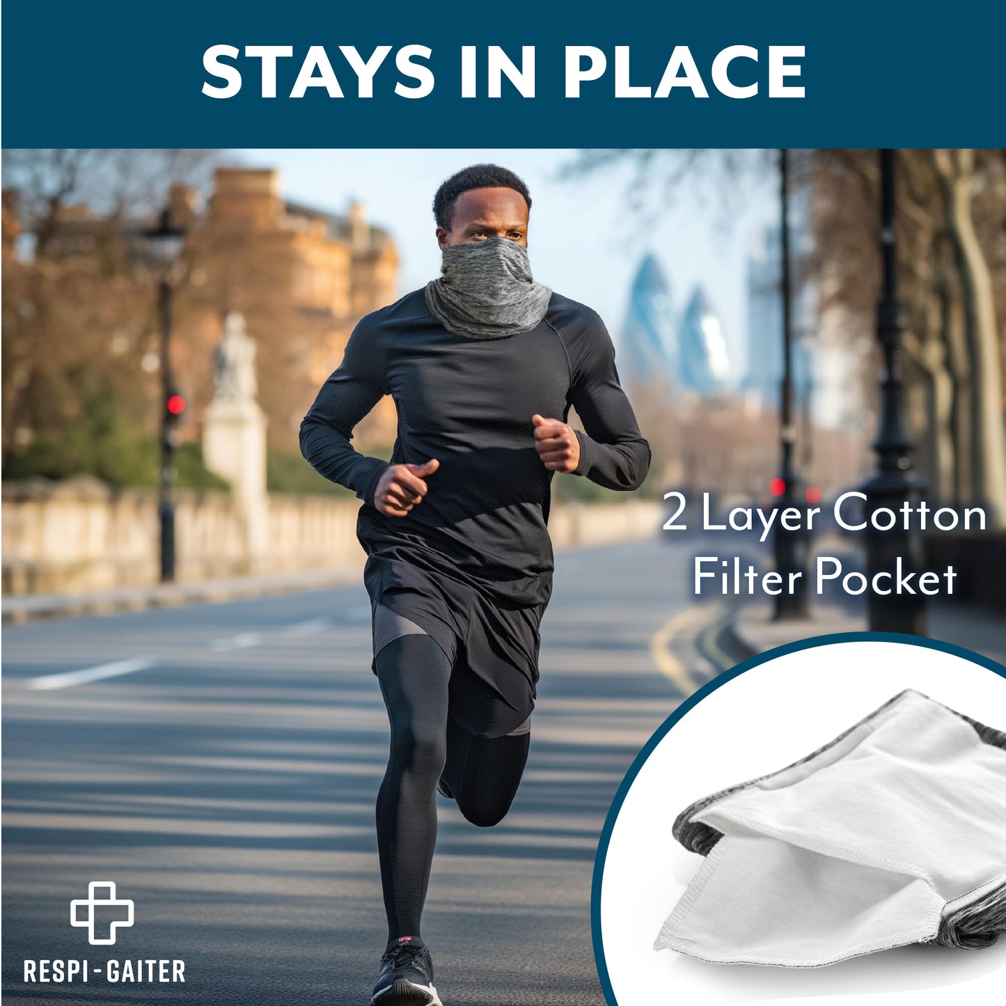 Respi-Gaiter Face Cover, Bandana Headwear Scarf Breathable Material for Outdoor activities