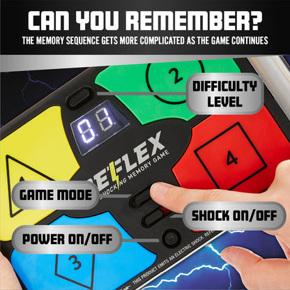 Reflex Shocking Memory Game - Electronic Memory Game for Kids and Adults with 3 Game Modes, 5 Levels, and Shock On/Off Switch