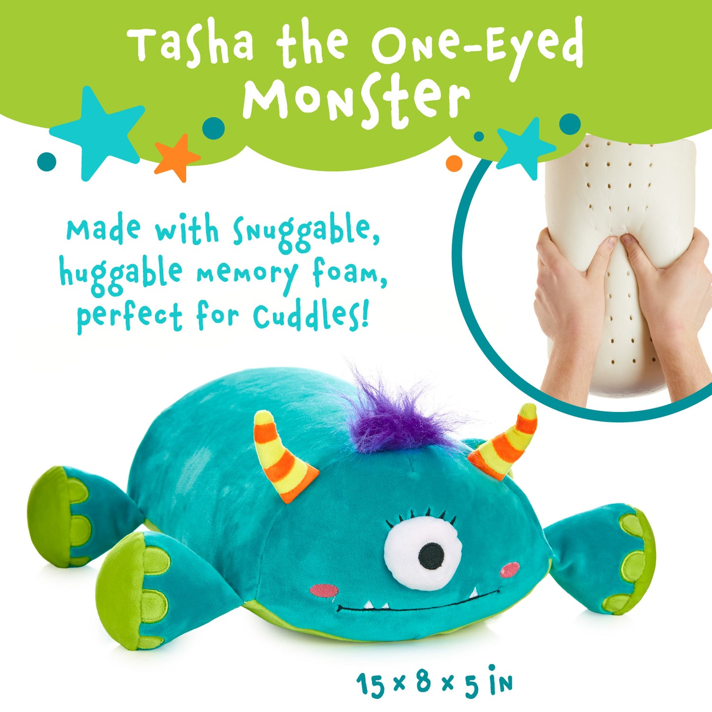 Tasha The One-Eyed Monster Memory Foam Pillow Plush,15” Stuffed Animal