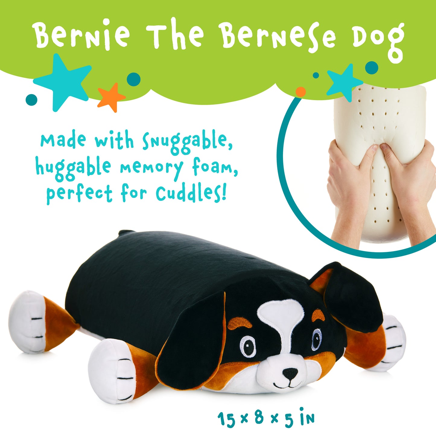 Bernie The Bernese Dog Memory Foam Pillow Plush,15” Stuffed Animal