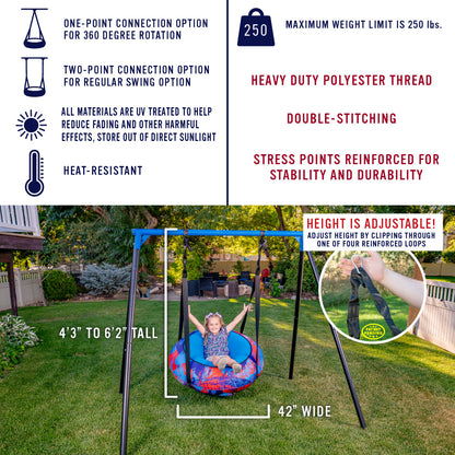 AIR Swing Giant 42” Inflatable Heavy Duty Saucer Swing Indoor Outdoor Playground, Jungle Gym, or Tree