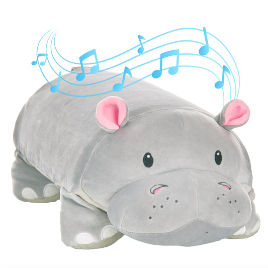 Memory Foam 15” Pillow Plush Embedded with Wireless Headphone Speakers to Play Music, Videos, or Soothing White Noise only Audible to Child Holding The Pillow - Gloria The Hippo