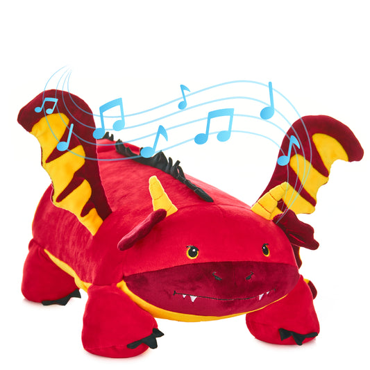 Memory Foam 15” Pillow Plush with Wireless Headphone Speakers Embedded to Play Music, Videos, or Soothing White Noise only Audible to Child Holding The Pillow - Jax The Red Dragon