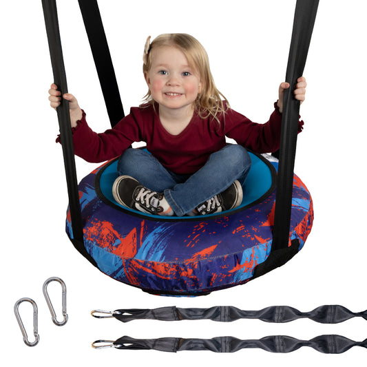 AIR Swing Round Inflatable Saucer Tree Swing - Heavy-Duty & Safe, Adjustable Indoor & Outdoor Swing for Kids 3+, for Any Jungle Gym Playground or Treehouse, 26"