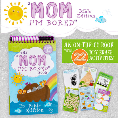 Mom, I'm Bored Children's Activity Book, Fun Reusable Dry Erase Toy - Roadtrip Essentials, Word Games, Screen Free Activites for Kids Ages 3 and Up - Bible Version