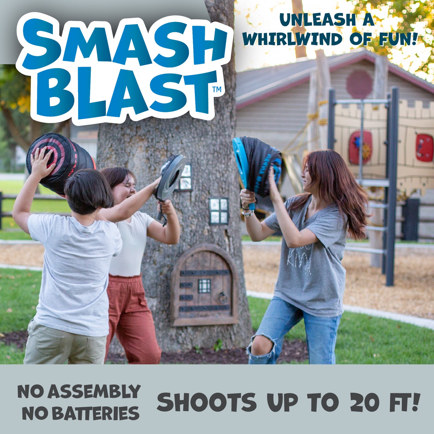 Smash Blast Pro Rapid Fire Air Cannon Vortex Blaster, Novelty Toy, Hilarious Gift for Pranks or Gags, Indoor or Outdoor Play, Fun for Kids Age 8+, Teens, Adults, Kid Safe - Grey