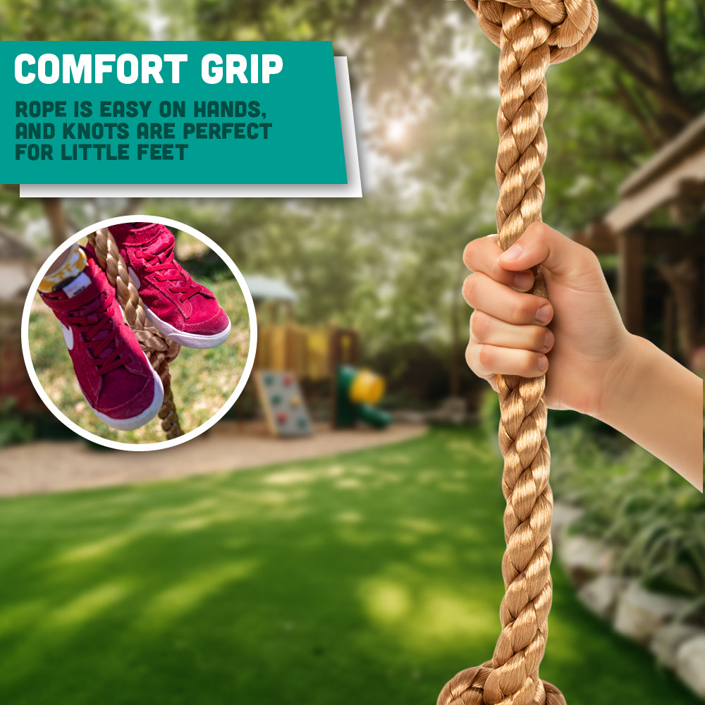 Outdoor Climbing Rope for Kids, 8.5 FT Long with Knotted Steps, Easy Setup for Playgrounds, Tree Houses, and Obstacle Courses, Heavy Duty and Safe for Outdoor Fun