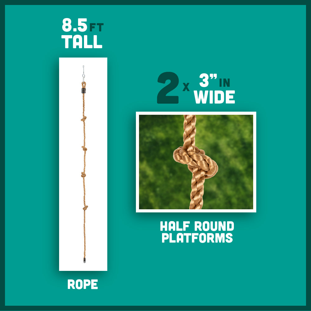 Outdoor Climbing Rope for Kids, 8.5 FT Long with Knotted Steps, Easy Setup for Playgrounds, Tree Houses, and Obstacle Courses, Heavy Duty and Safe for Outdoor Fun