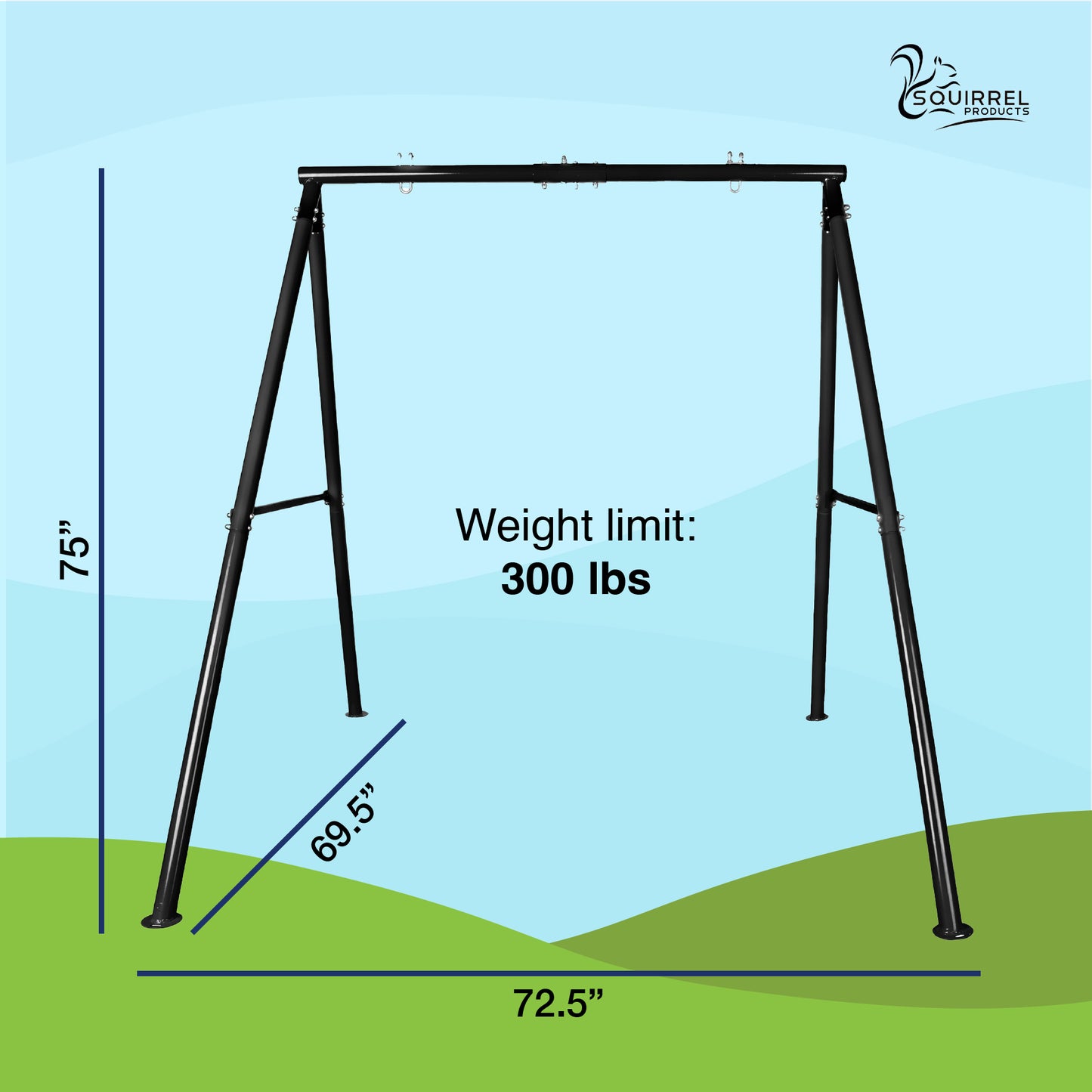 Swing Set Frame and Assembly Hardware, Outdoor Playground Equipment for Kids, Safe & Durable Metal Swing Stand - Black