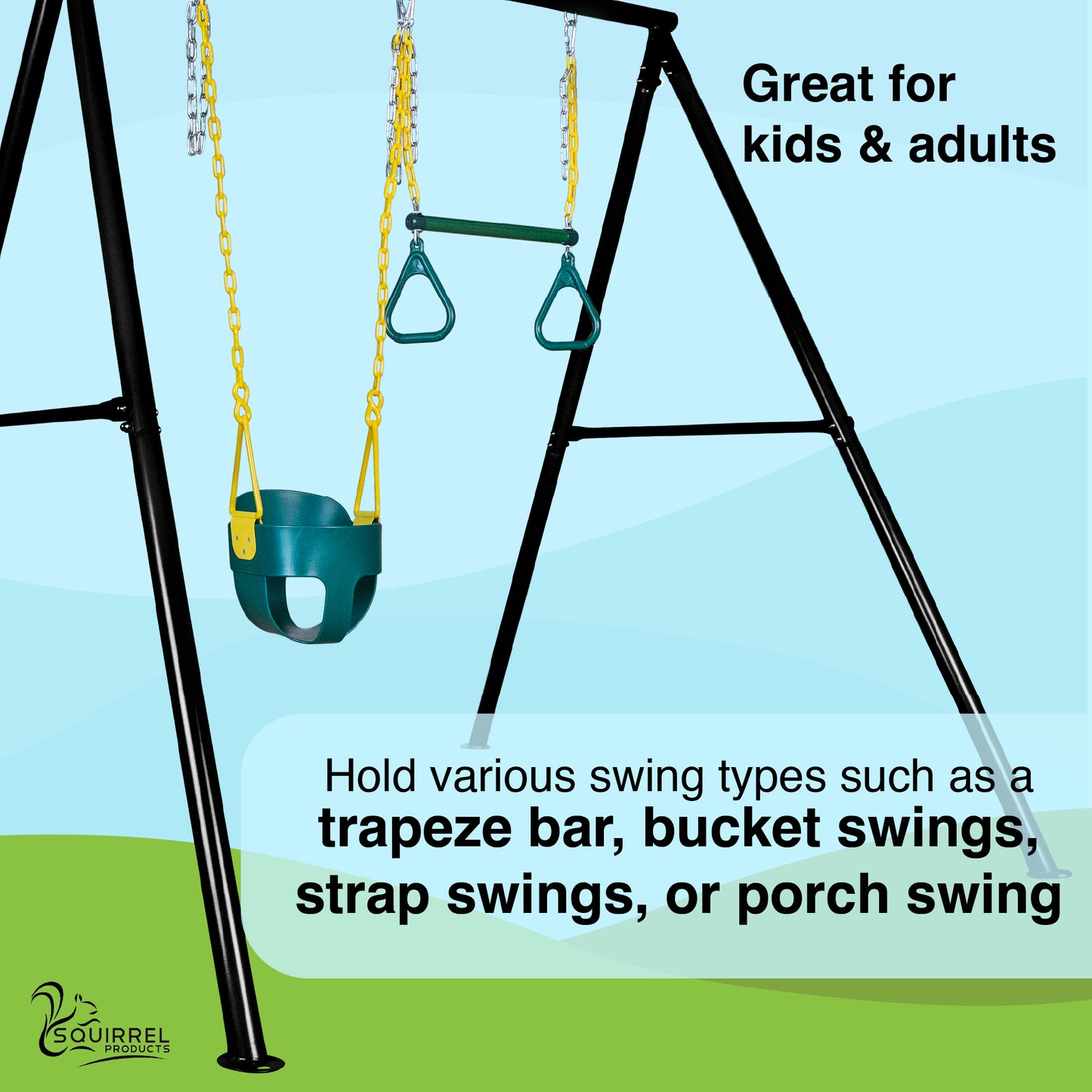 Swing Set Frame and Assembly Hardware, Outdoor Playground Equipment for Kids, Safe & Durable Metal Swing Stand - Black