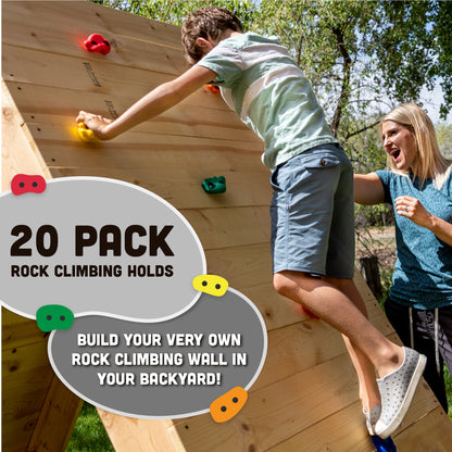Kids Climbing Rope and Rock Holds Bundle, Easy Setup for Playgrounds, Tree Houses, Obstacle Courses, and Indoor/Outdoor Fun