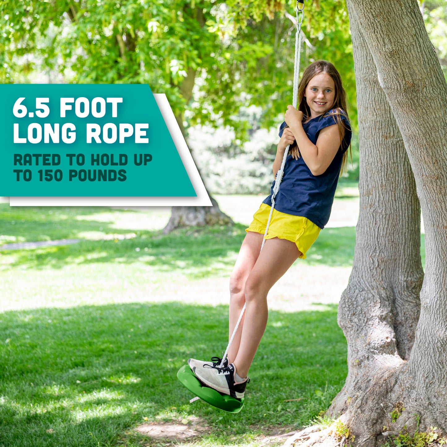 Heavy Duty Green Disc Tree Swing with Rope for Outdoor Play - Easy DIY Addition to Playset or Tree
