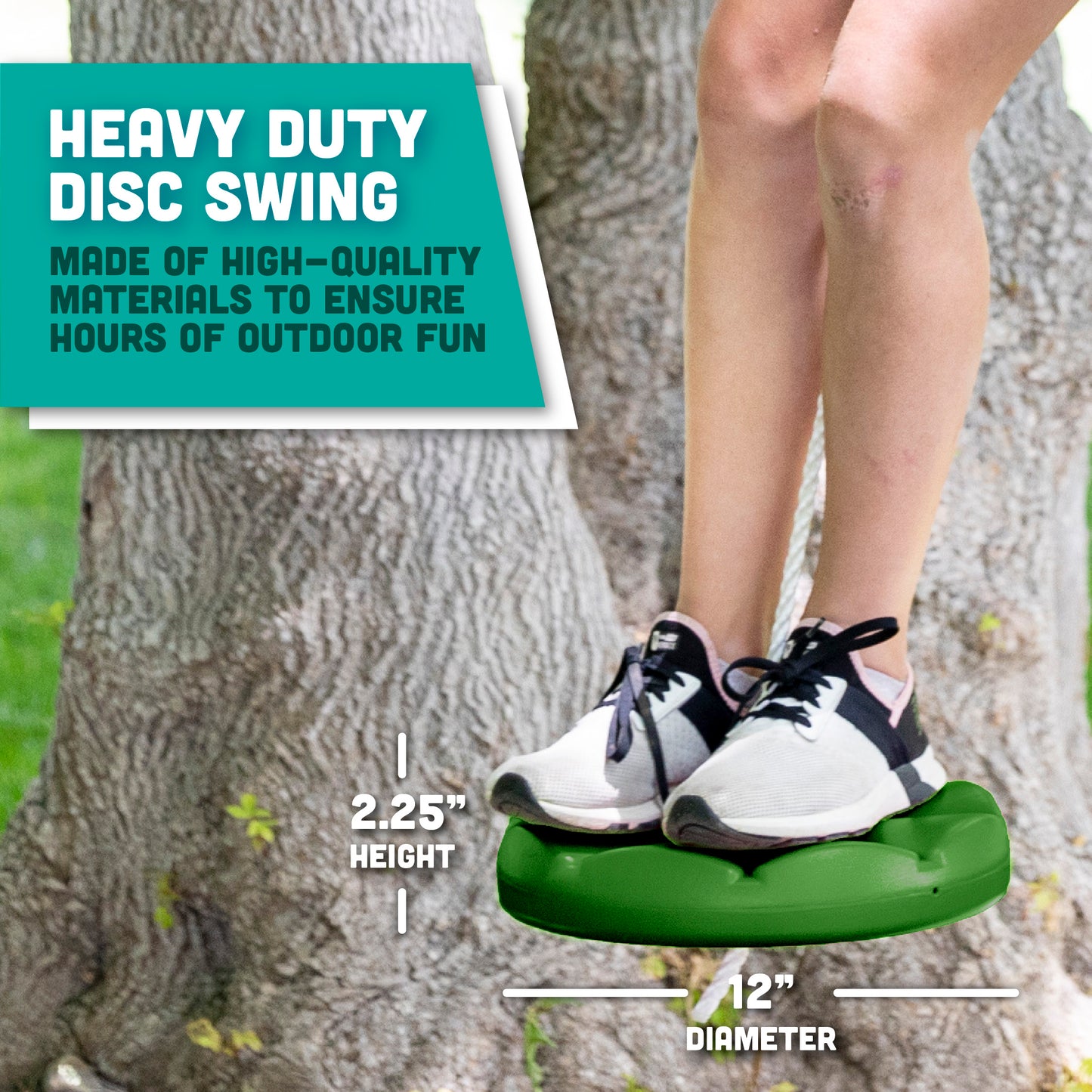 Heavy Duty Green Disc Tree Swing with Rope for Outdoor Play - Easy DIY Addition to Playset or Tree