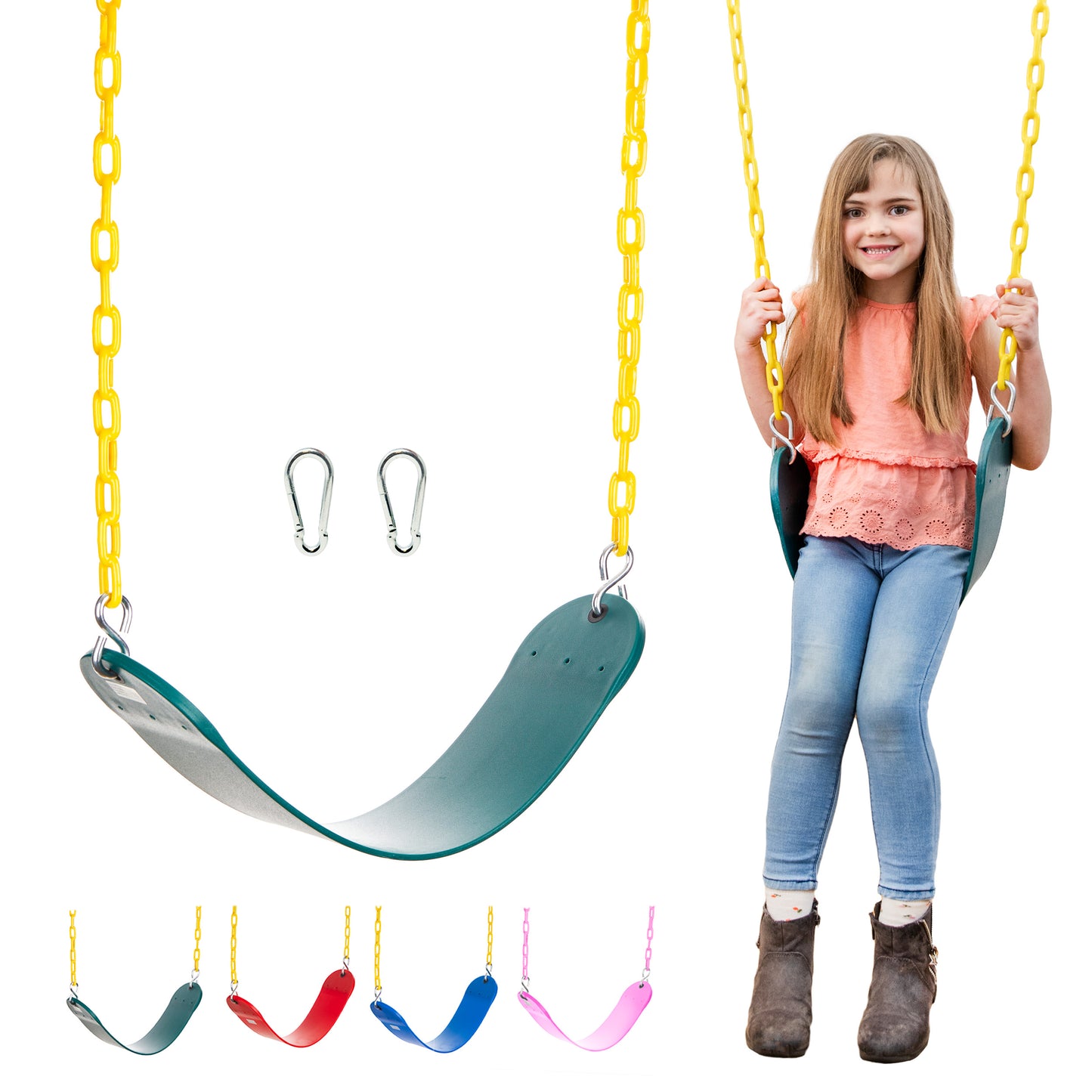 Squirrel Products Heavy Duty Strap Swing Seat - Playground Swing Seat Replacement and Carabiners for Easy Install